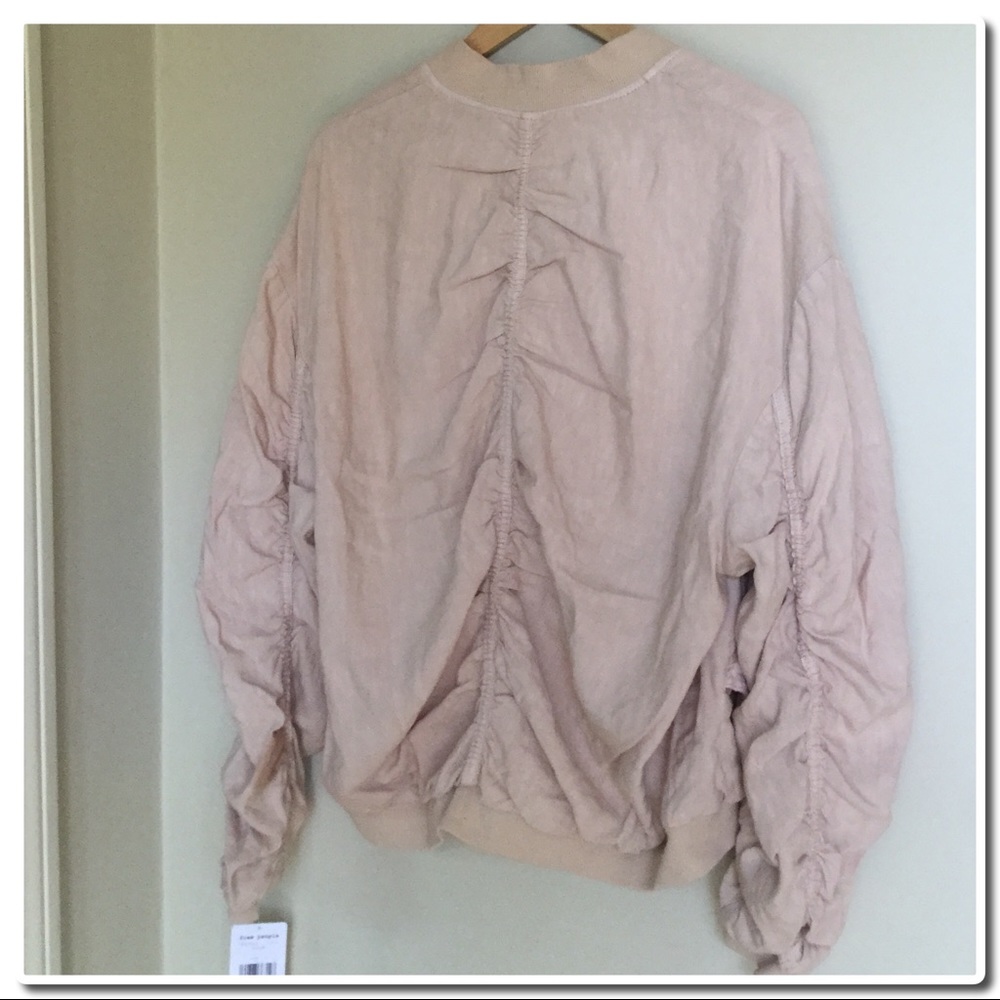 Free People Ruched Linen Bomber - Picture 5 of 8